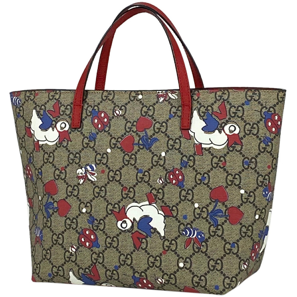 Gucci Handbag Tote Bag GG Duck Canvas Beige Red